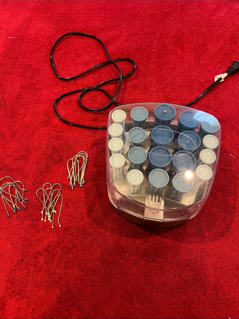 Blue and White Electric Hot Rollers Set